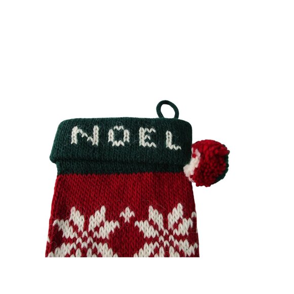 Vintage Christmas Knit Stocking With Reindeer Trees & Pom-Pom 24"x5.5" Festive R - Picture 11 of 12
